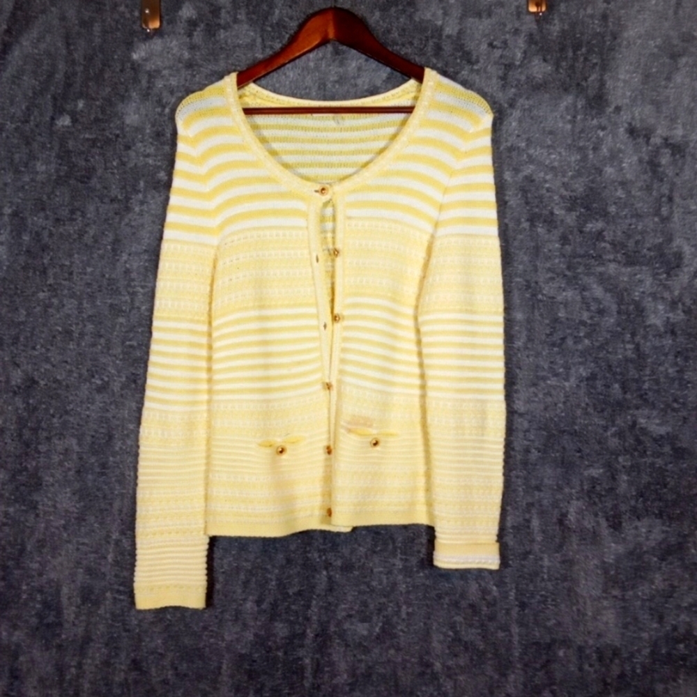 Trina Turk Ashbridge Cardigan Striped Crochet Old Money Vacation Womens Large